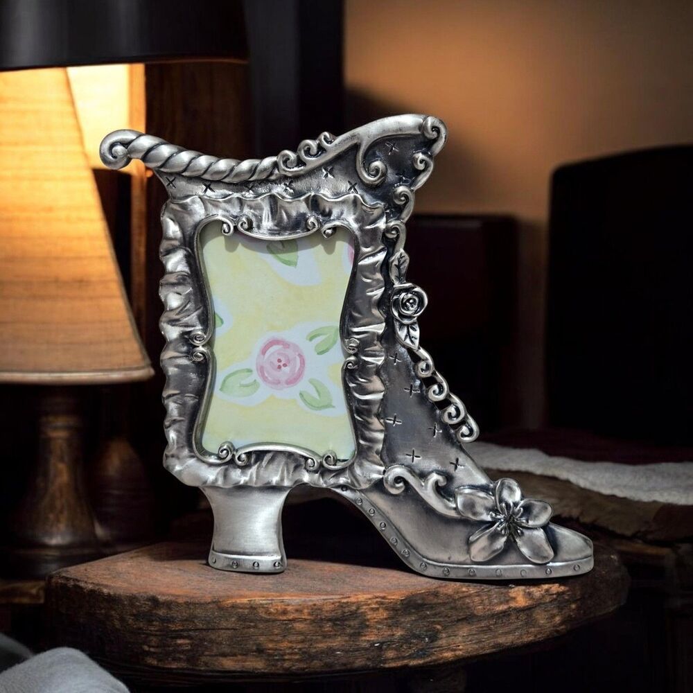 Vintage Ornate Silver High Heel Shoe Picture Frame – Whimsical 2 X 3 Photo